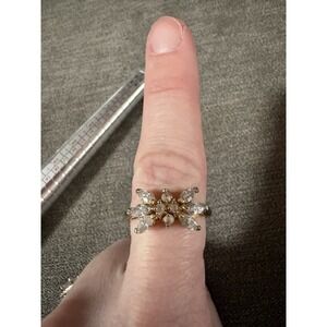 Vintage Sterling Sterling Rhinestone Cocktail Ring, Size 9 Gold Tone
